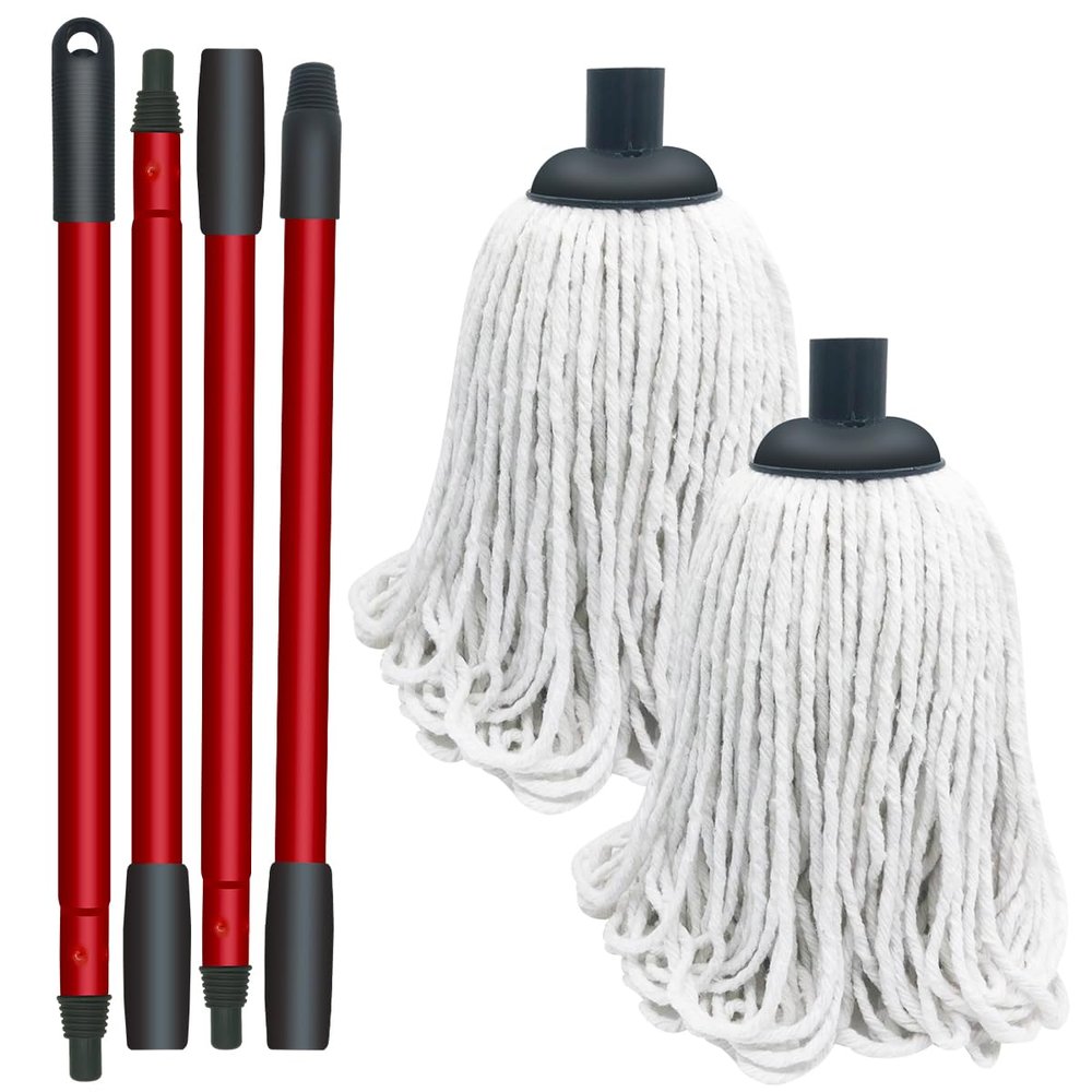 1 PCS Ocedar Spin Mop Four-Section Handle and 2 PCS Cotton String Screw on Mop Replacement Head Compatible with Ocedar as Well All Standard US Threading Pole (Acme 3/4 inch Thread)