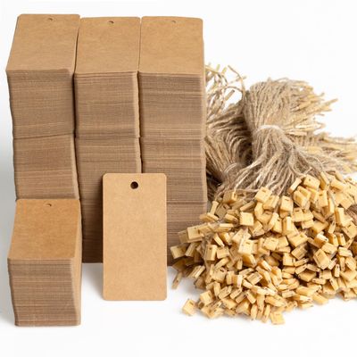 1000 Kraft Paper Hangtags with Jute Strings | 3.1x1.6 Inch 350GSM Thick Clothing Tags | Bulk Tags for Small Businesses, Retail Brands, Gift Bags & Handmade Items