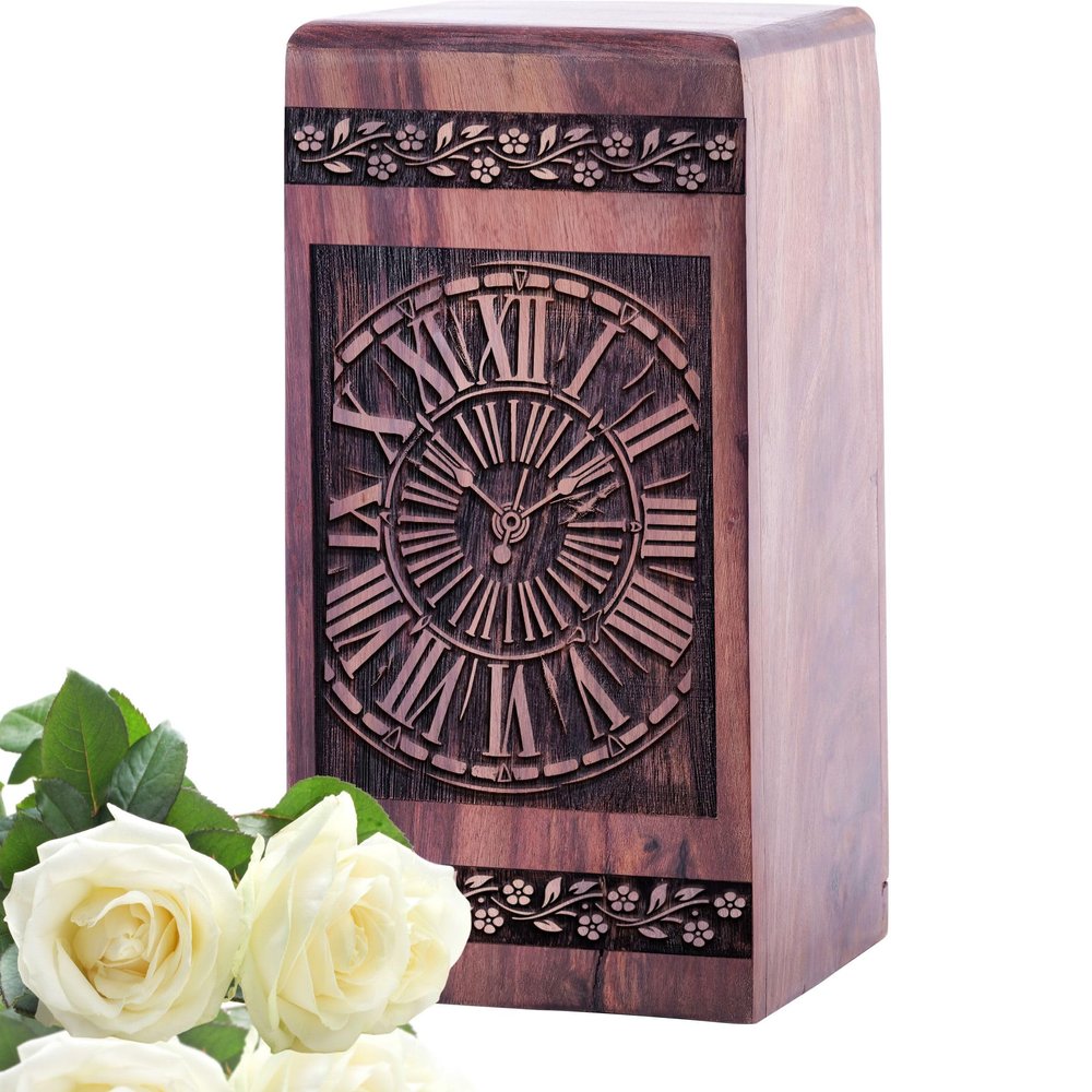 YATHABHISA Clock-Inspired Wooden Urn | Mini Keepsake for Ashes | Elegant 5-Inch Remembrance Box, Black Wood Keepsake Urn