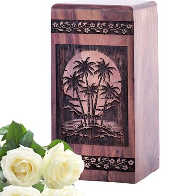 Bamboo Artisanal Cremation Casket, Classic Wood Ashes Container, 10inch, Black Wood Keepsake Urn