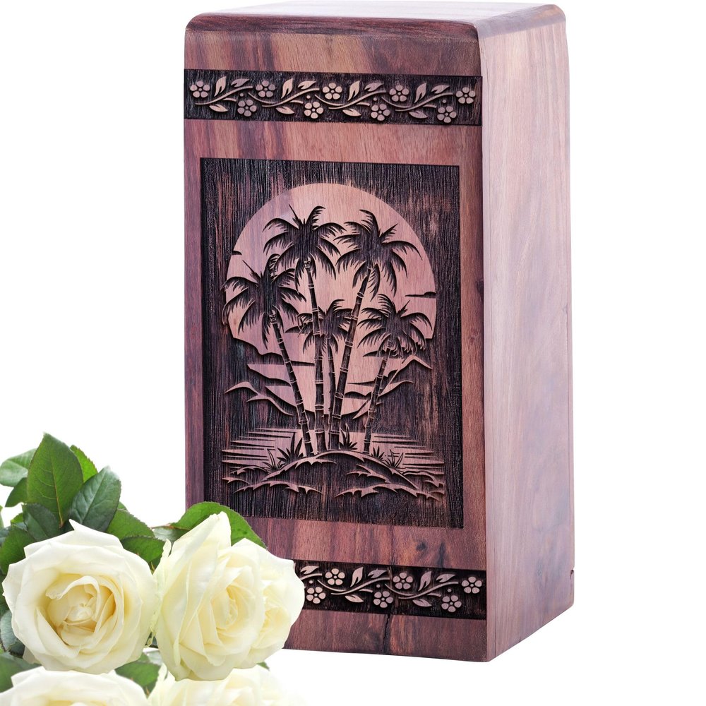 Bamboo Artisanal Cremation Casket, Classic Wood Ashes Container, 10inch, Black Wood Keepsake Urn