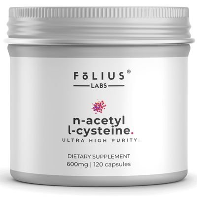 FOLIUS LABS Clean Label N-Acetyl L-Cysteine (NAC) 600mg Supplement Lungs and Respiratory Support Immune Health Support 120 Veg Capsules