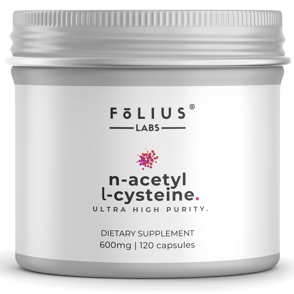 FOLIUS LABS Clean Label N-Acetyl L-Cysteine (NAC) 600mg Supplement Lungs and Respiratory Support Immune Health Support 120 Veg Capsules