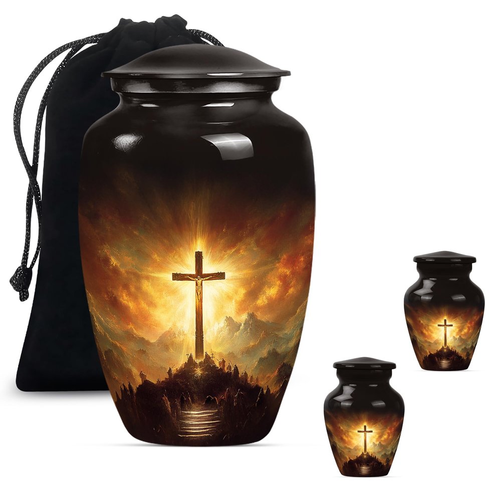 Jesus Cross Urn for Ashes for Women, Large Cremation Urns for Human Ashes Adult Man, Mini Urn for Ashes, Companion Urns for 2 Adults(Size - 10inch 1Pcs, 3inch 2Pcs)