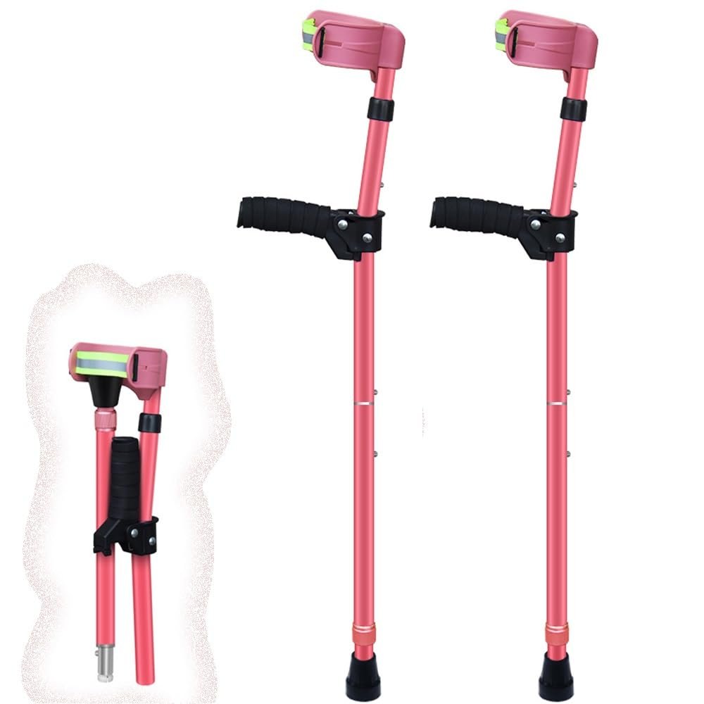 Kids Forearm Crutches - Adjustable Lightweight Aluminum Walking Cane - Foldable Telescopic Design for Easy Storage - Height Adjustable Arm Support for Children
