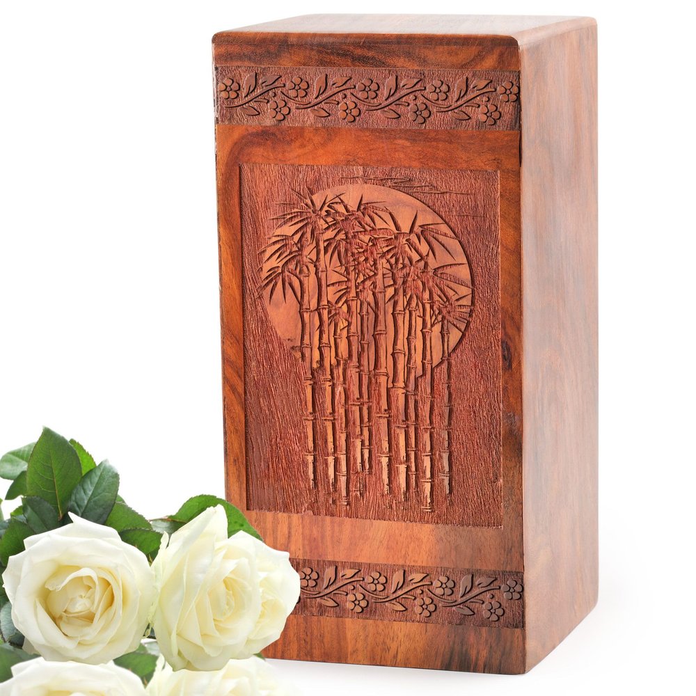 Bamboo Classic Wooden Ash Vault, Personalized Small Remembrance Box, 5inch, Clear Brown Urn for Human Ashes Adult Male/Female