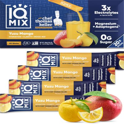 IQMIX x Chef Thomas Keller - Hydration Electrolyte Powder 4-in-1 Formula for Hydration, Mental Clarity, Mood and Recovery Sugar-Free, Keto, Magnesium L-Threonate, Lions Mane 20 Count Yuzu Mango