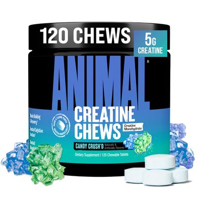Animal Creatine Chews Enhanced Creatine Monohydrate Chewable Tablets with AstraGin & Sea Salt, Max Absorption Pre Post-Workout, Lean Muscle Growth, Strength & Recovery, New Flavor Candy Crushd