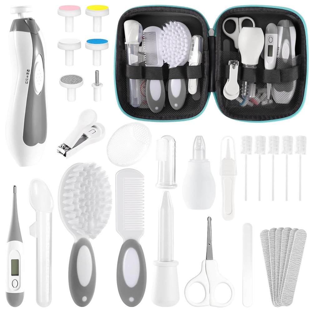 Baby Healthcare and Grooming Kit for Newborn Kids, 31PCS Upgraded Safety Baby Care Kit, Newborn Nursery Health Care Set, Baby Care Products Grey White)