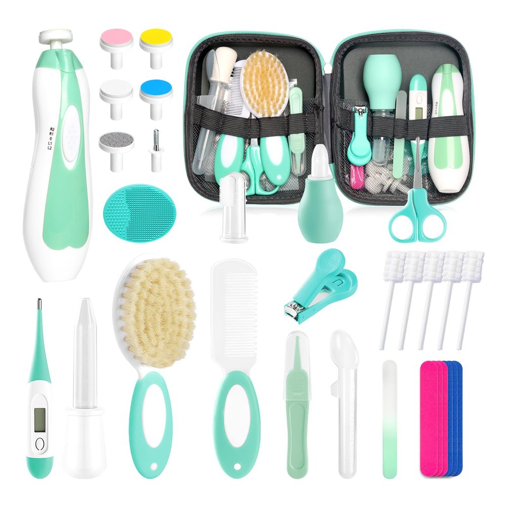 Baby Healthcare and Grooming Kit for Newborn Kids, 31PCS Upgraded Safety Baby Care Kit, Newborn Nursery Health Care Set, Baby Care Products (Green)