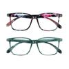 VisionGlobal 2 pack Nearsighted Short-Sighted Lightweight Glasses (These are not reading glasses)(Pink floral+Slate Blue,-4.00) view 1