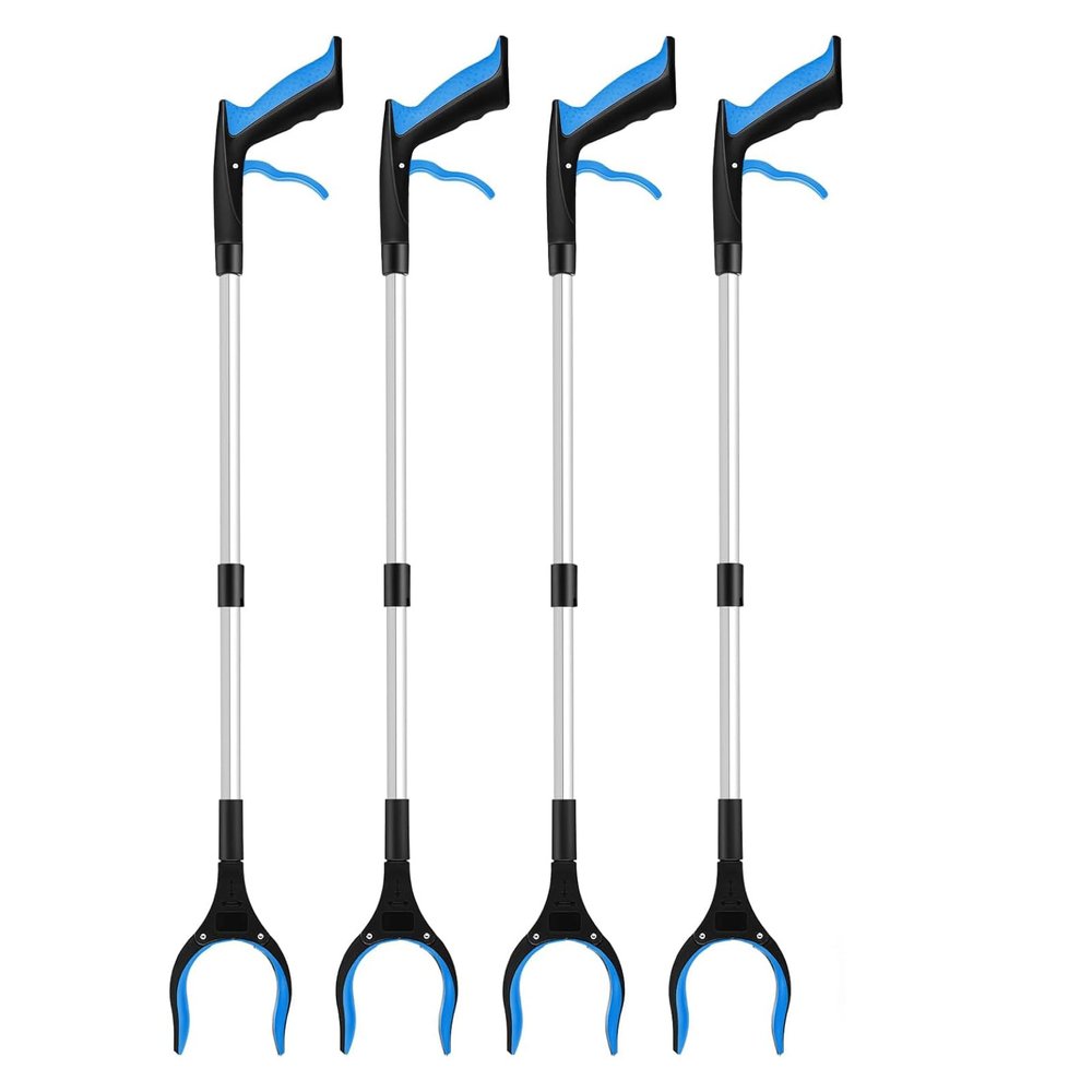 4-Pack Grabber Reacher Tool & Reacher Grabber Pickup Tool,32 inch Upgrade Foldable Grabber Tool with 4 inch Wide jaw and 360 Rotating Head,Mobility Aid Assist Grabbers for Seniors (Blue)