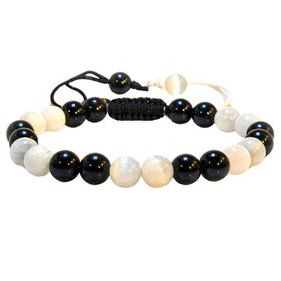 ANAYA AGATE Black Tourmaline Selenite Bracelet for Women & Men Protection Healing Crystal Bracelet 8mm Gemstone Beaded Adjustable Bracelets Pulseras Para Hombres Mujer Stocking Stuffers