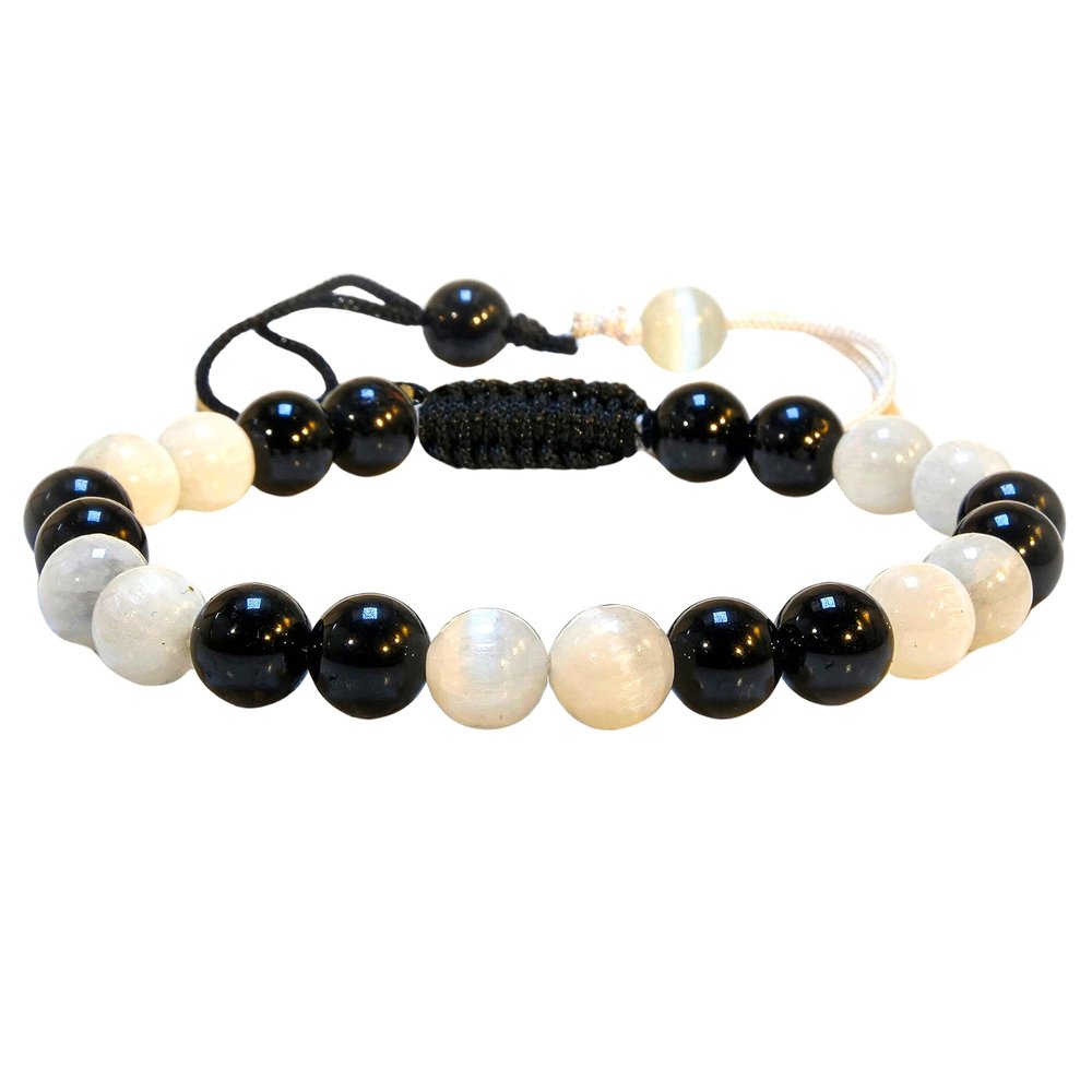 ANAYA AGATE Black Tourmaline Selenite Bracelet for Women & Men Protection Healing Crystal Bracelet 8mm Gemstone Beaded Adjustable Bracelets Pulseras Para Hombres Mujer Stocking Stuffers