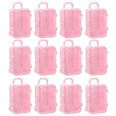 12 Pack Mini Suitcase Boxes Plastic Candy Small Reception Gift Travel Case for Wedding Party Decoration - Suitcase Candy Box Packaging Box Trolley Tiny Suitcase Miniature for Travel, Pink