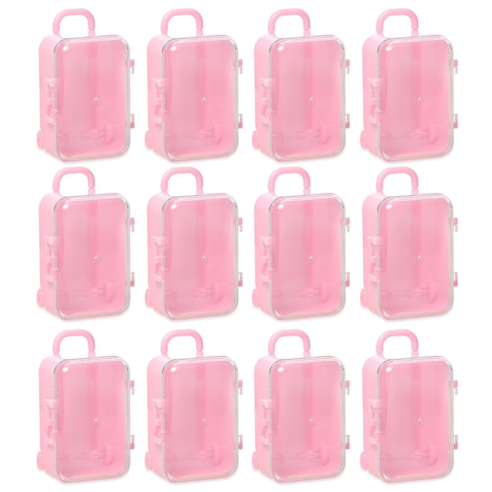 12 Pack Mini Suitcase Boxes Plastic Candy Small Reception Gift Travel Case for Wedding Party Decoration - Suitcase Candy Box Packaging Box Trolley Tiny Suitcase Miniature for Travel, Pink