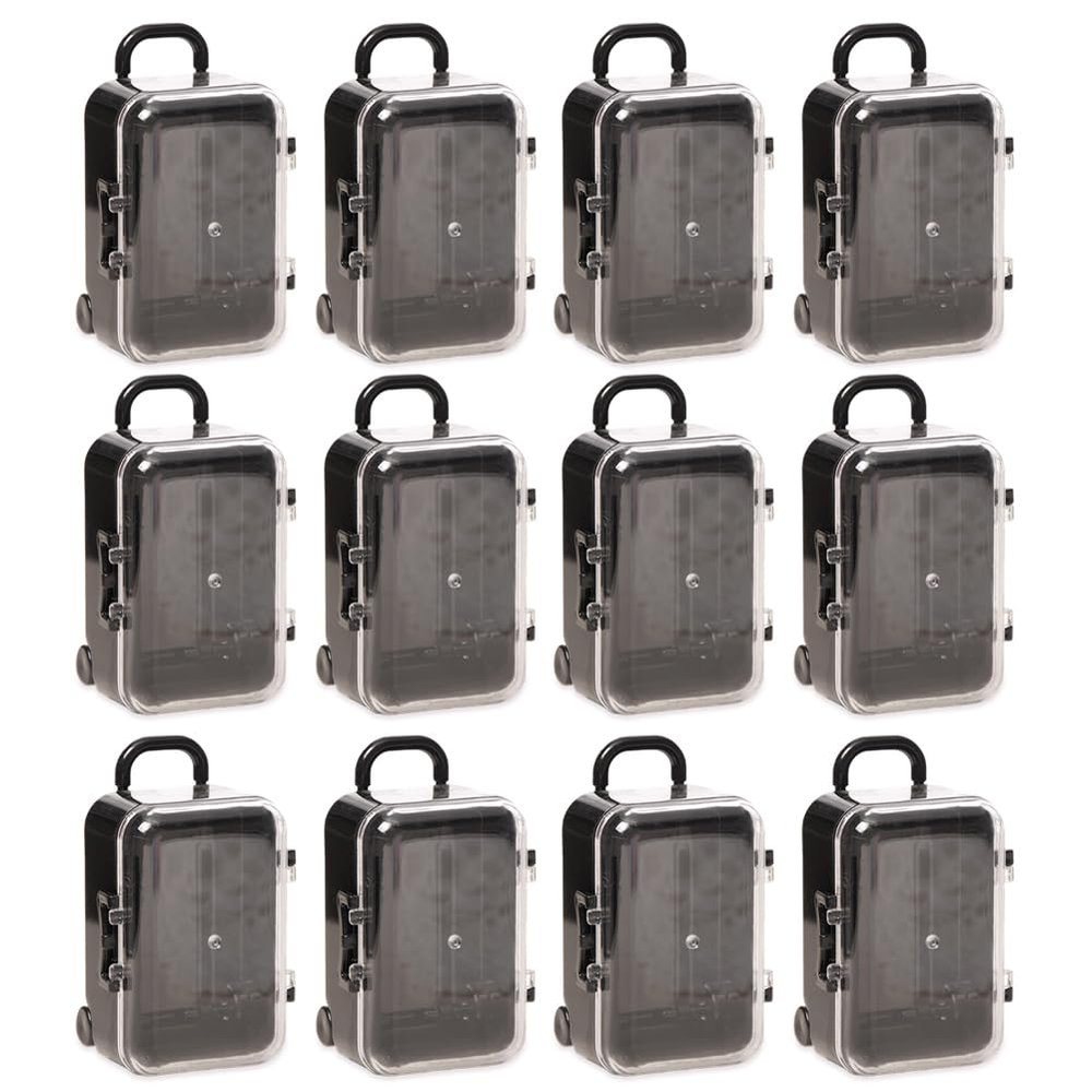 Surakey 12 Pack Mini Suitcase Boxes Plastic Candy Small Reception Gift Travel Case for Wedding Party Decoration - Suitcase Candy Box Packaging Box Trolley Tiny Suitcase Miniature for Travel, Black
