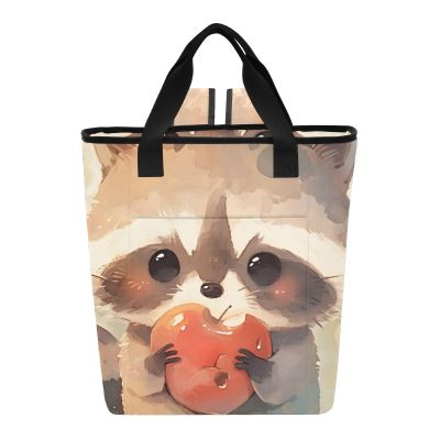 Bokkoy Watercolor Cute Raccoon Insulated Cooler Bag with Ice PackLarge Capacity Waterproof Thermal Lunch BagReusable Cooler Bags for Picnic, Travel