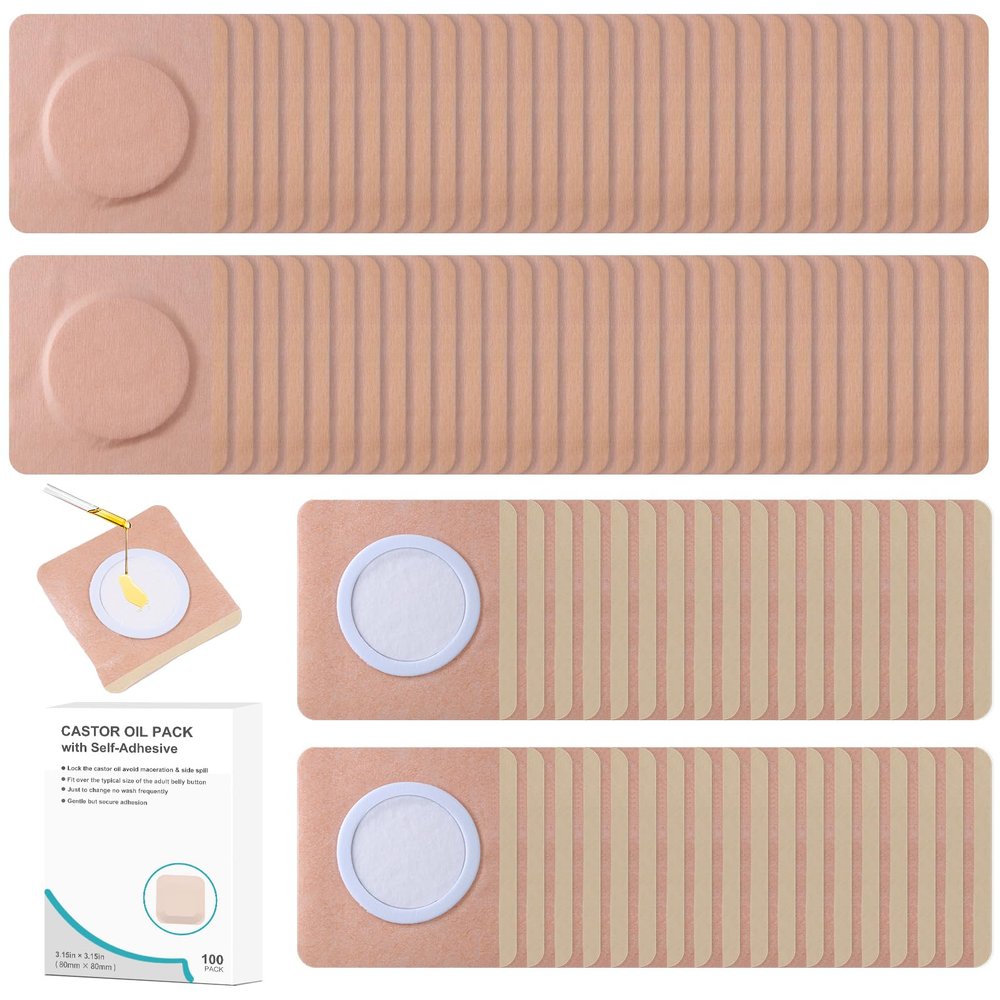 100Pcs Castor Oil Organic Belly Button Patches | Hypoallergenic Self-Adhesive Disposable, Anti-Seepage & Breathable | Portable Highly Absorbent Cotton Stickers No Wash(Oil Not Included)