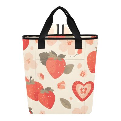 Bokkoy Red Strawberries Insulated Cooler Bag with Ice PackLarge Capacity Waterproof Thermal Lunch BagReusable Cooler Bags for Picnic, Travel