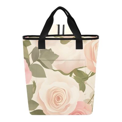 Bokkoy White Roses Insulated Cooler Bag with Ice PackLarge Capacity Waterproof Thermal Lunch BagReusable Cooler Bags for Picnic, Travel