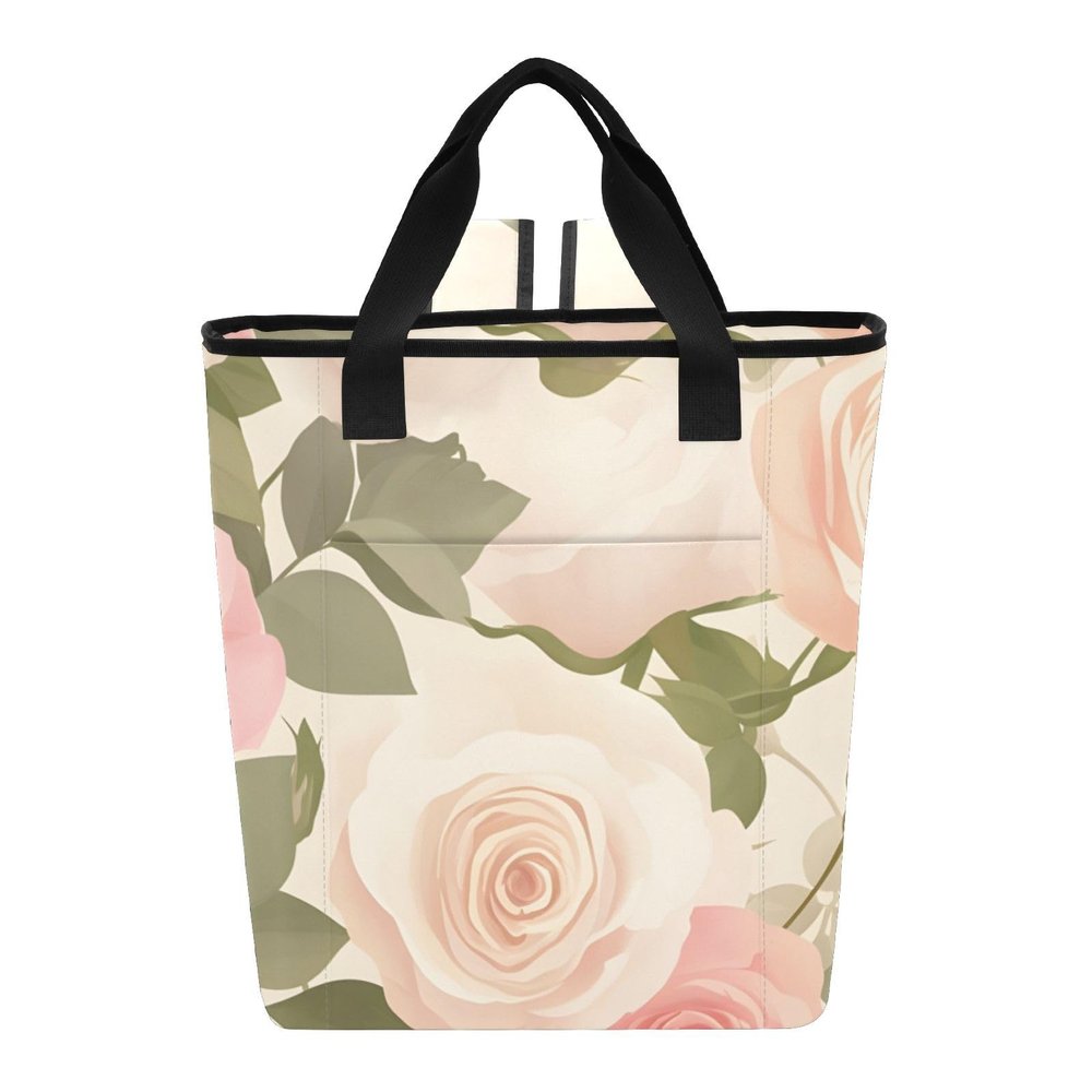 Bokkoy White Roses Insulated Cooler Bag with Ice PackLarge Capacity Waterproof Thermal Lunch BagReusable Cooler Bags for Picnic, Travel