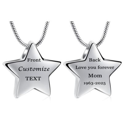 Minicremation Cremation Jewelry Star Urn Necklaces for Ashes for Women Men Stainless Steel Star Shape Funeral Memorial Ash DIY Personalized Engraved Urn Necklaces Jewelry