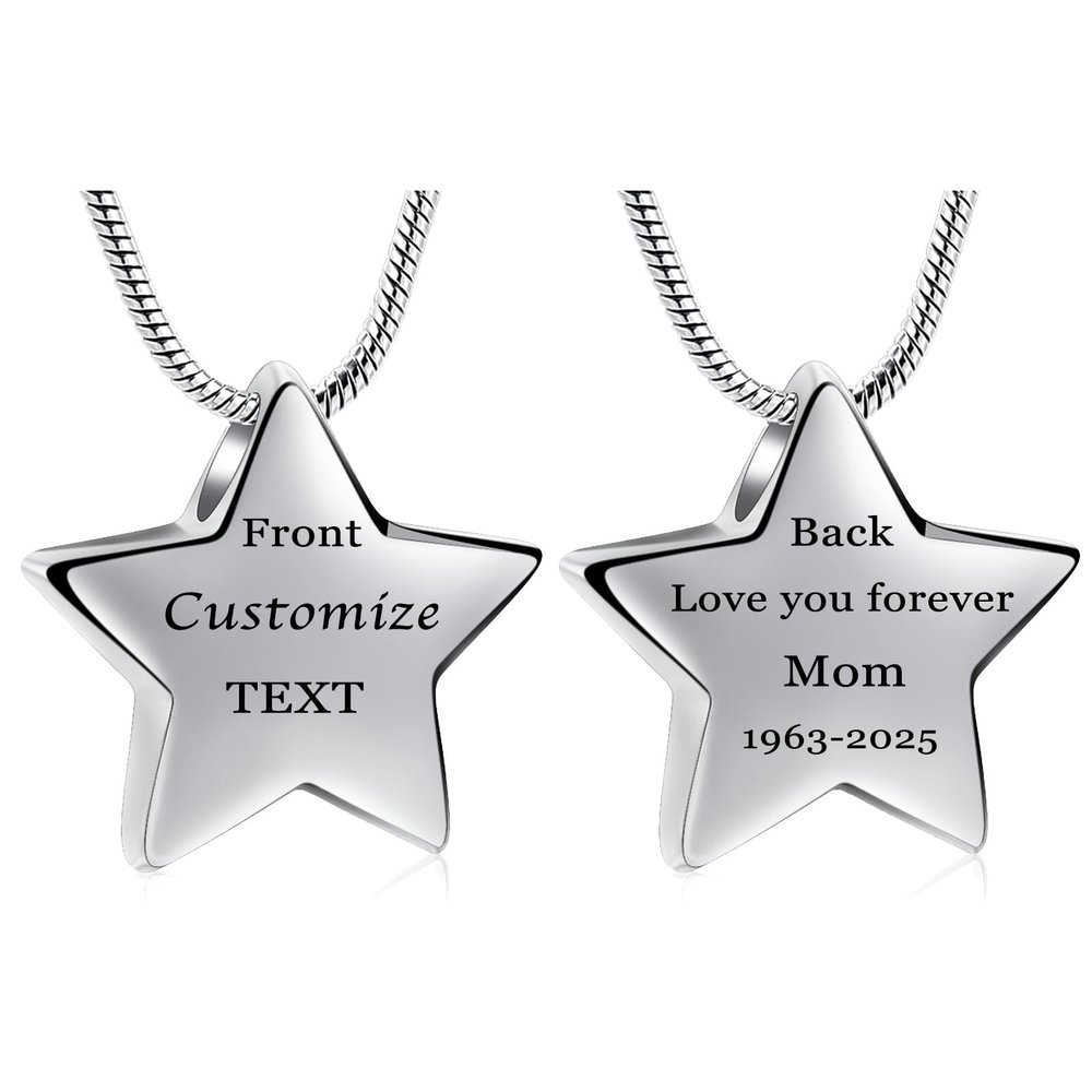 Minicremation Cremation Jewelry Star Urn Necklaces for Ashes for Women Men Stainless Steel Star Shape Funeral Memorial Ash DIY Personalized Engraved Urn Necklaces Jewelry
