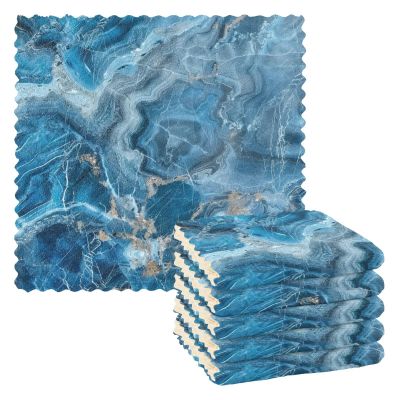 Marble Stone Blue Microfiber Kitchen Towels Set of Tea Towels Microfiber Cleaning Cloths Decorative Camping Quick Dry toallas para la cocina 11x11in 6 Piecing