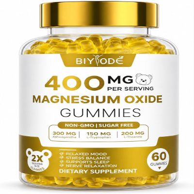 BIYODE Magnesium Gummies Supplement with Magnesium Oxide L-Theanine Ashwagandha Vitamin D3 & B6 Supports Relaxation Mood Balance Sleep Wellness & Stress Management Sugar-Free Orange Flavor 60 Count