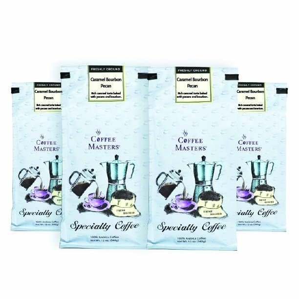 Coffee Masters Flavored Coffee, Caramel Bourbon Pecan Ground, 12-Ounce Bags (Pack of 4)