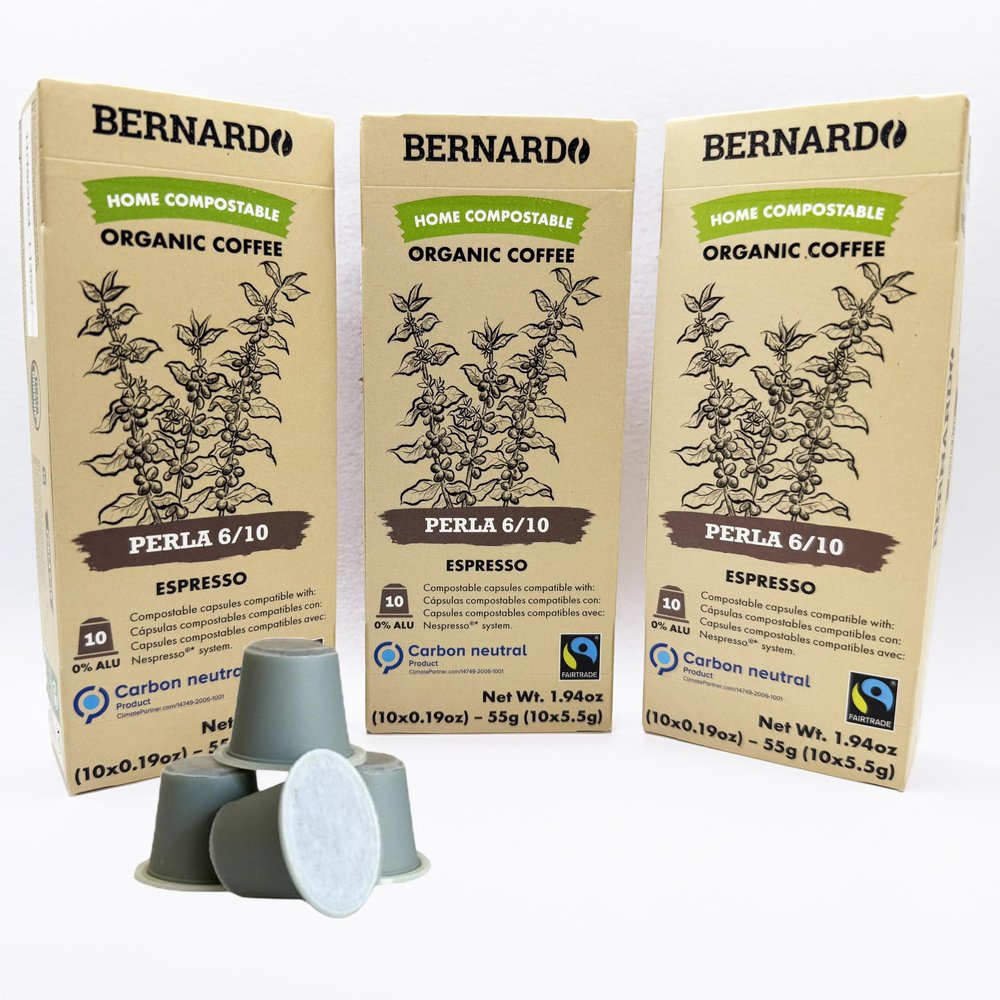 Bernardo PERLA Espresso Biodegradable Capsules Compatible with Nespresso Original Line, Intensity 6/10, USDA Organic, Home Compostable Capsules. 30 Count (3 Boxes of 10 Espresso Pods)