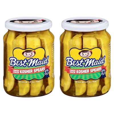 Best Maid Products - 24 Ounce Glass Jars Baby - Dill, Kosher, Hamburger Slices, Garlic Bites, Habanero Chips, & Xtreme Hot Pickles (2 Pack, Kosher Spears)