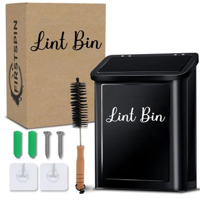 FIRSTSPIN Magnetic Lint Bin for Laundry Room Metal Lint Holder with Lid Wall Mount & Magnetic Laundry Lint Bin Trash Can Modern Farmhouse Style for Laundry Room Organization and Storage
