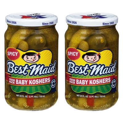 Best Maid Products - 24 Ounce Glass Jars Baby - Dill, Kosher, Hamburger Slices, Garlic Bites, Habanero Chips, & Xtreme Hot Pickles (2 Pack, Baby Kosher)