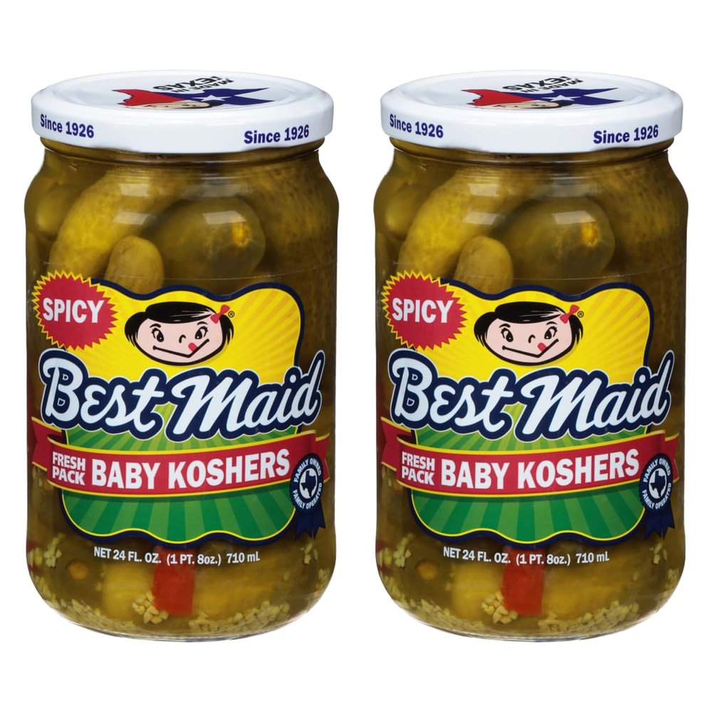 Best Maid Products - 24 Ounce Glass Jars Baby - Dill, Kosher, Hamburger Slices, Garlic Bites, Habanero Chips, & Xtreme Hot Pickles (2 Pack, Baby Kosher)