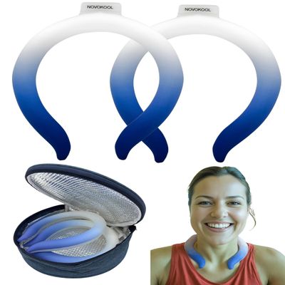2 Pack Neck Cooling Tube with Insulated Bag - Reusable Ice Ring Neck Cooler Indoor Outdoor - Wearable Cooling Ring - Relief for Summer and Hot Flashes - Ice Ring Freezes Under 64(2 Blue Gradient)