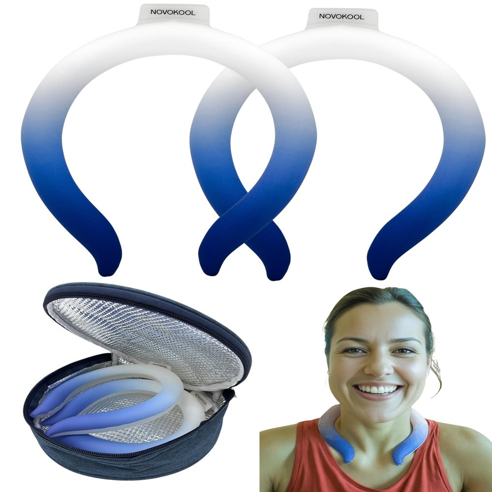 2 Pack Neck Cooling Tube with Insulated Bag - Reusable Ice Ring Neck Cooler Indoor Outdoor - Wearable Cooling Ring - Relief for Summer and Hot Flashes - Ice Ring Freezes Under 64(2 Blue Gradient)