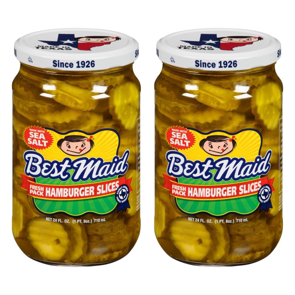 Best Maid Products - 24 Ounce Glass Jars Baby - Dill, Kosher, Hamburger Slices, Garlic Bites, Habanero Chips, & Xtreme Hot Pickles (2 Pack, Fresh Pack Hamburger Slices w/Sea Salt)