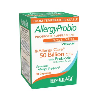 HealthAid AllergyProbio Seasonal Immune Support Probiotic 50 Billion CFU, Multi-Strain + Prebiotic Supports Immune Function & Gut Health During Seasonal Changes Vegan, Once Daily 30 Capsules*