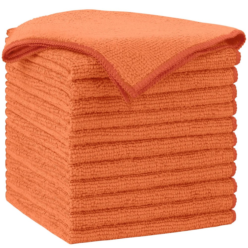 AIDEA Microfiber Cleaning Cloth-12PK, Soft Microfiber Towels for Cars, Absorbent Cleaning Rags, Lint-Free Streak-Free Wash Cloths for House, Kitchen, Window(12in.x12in), Orange