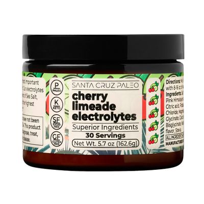 Santa Cruz Paleo Electrolyte Powder, Cherry Limeade, Sugar Free Hydration Drink Mix with Himalayan Pink Salt, Sea Salt, Magnesium Glycinate, Potassium Chloride, Sweetened with Stevia, 30 Servings