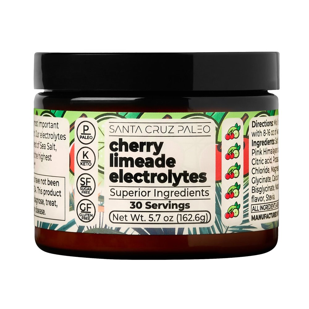 Santa Cruz Paleo Electrolyte Powder, Cherry Limeade, Sugar Free Hydration Drink Mix with Himalayan Pink Salt, Sea Salt, Magnesium Glycinate, Potassium Chloride, Sweetened with Stevia, 30 Servings