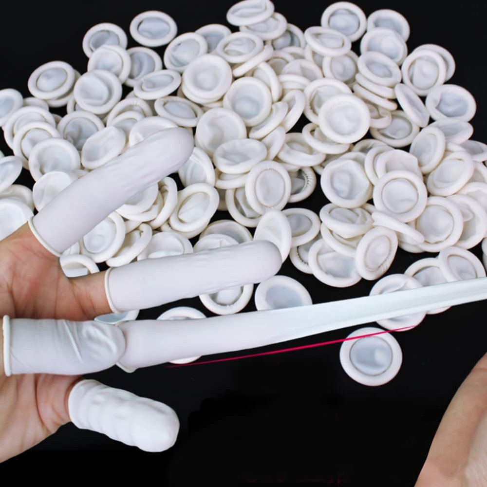 300pcs Disposable Latex Rubber Fingercots Non Slip Anti Static Prevent Milk White