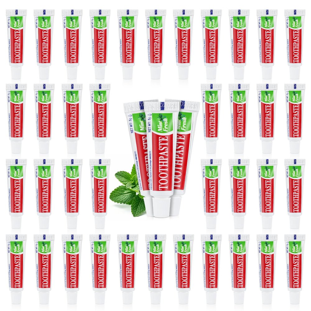 60 Tubes Travel Size Toothpaste in Bulk, Disposable Mini Mint Compact Small Pocket Size Essential Toothpaste for Vacation Hotel Shelter Homeless Nursing Home Charity Camping Single Use 0.17 oz/ 5g