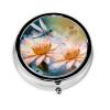Flying Dragonflies Lily Flower Pill Box 3 Compartment Round Portable Pill Case for Pocket or Purse Small Weekly Medicine Planner Travel Pillbox with Mirror Decorative Metal Vitamin Holder Gifts view 2