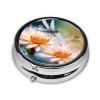 Flying Dragonflies Lily Flower Pill Box 3 Compartment Round Portable Pill Case for Pocket or Purse Small Weekly Medicine Planner Travel Pillbox with Mirror Decorative Metal Vitamin Holder Gifts view 3