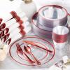 Goodluck 700 Piece Red Plastic Dinnerware Set for Party, Clear Disposable Plates for 100 Guests, Include: 100 Dinner Plates, 100 Dessert Plates, 100 Pre Rolled Napkins with Cutlery Set, 100 Cups view 2