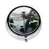 Dragonfly Pill Box 3 Compartment Round Portable Pill Case for Pocket or Purse Small Weekly Medicine Planner Travel Pillbox with Mirror Decorative Metal Vitamin Holder Gifts view 2