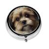 Little Dog Pill Box 3 Compartment Round Portable Pill Case for Pocket or Purse Small Weekly Medicine Planner Travel Pillbox with Mirror Decorative Metal Vitamin Holder Gifts view 2